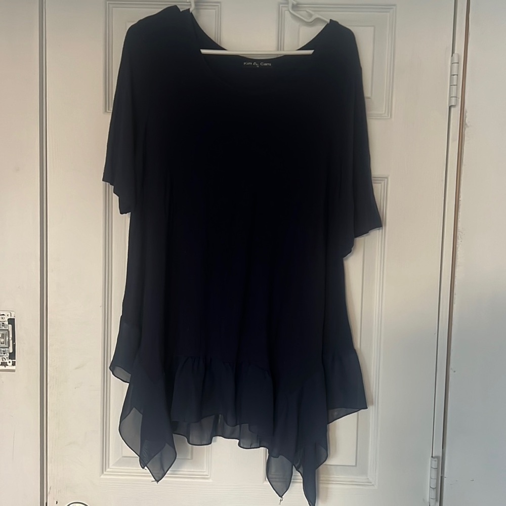Navy blue long top with sheer hem